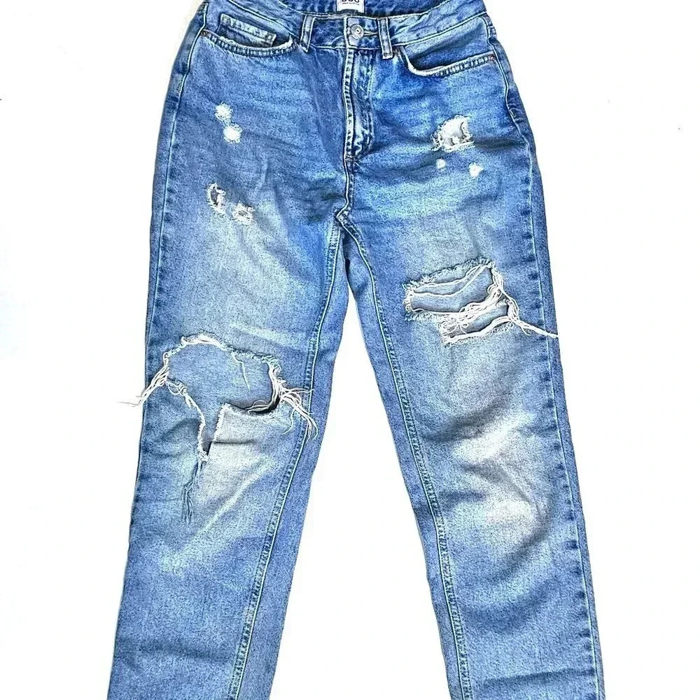 BDG Urban Outfitters Mom High-Rise Distressed Ripped Jeans Blue Denim Size 25